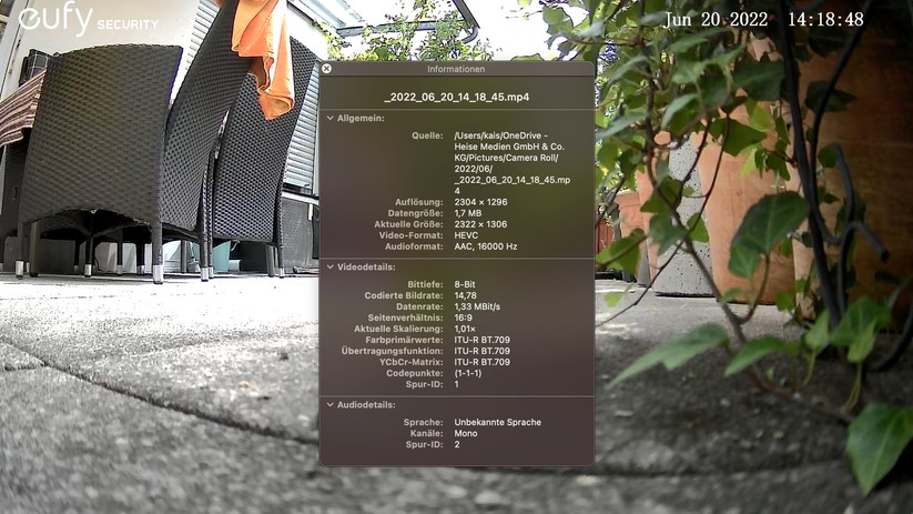 Eufy Solocam S40: Videos nimmt die Solocam S40 mit bis zu 2K-Auflösung und 15 fps auf.