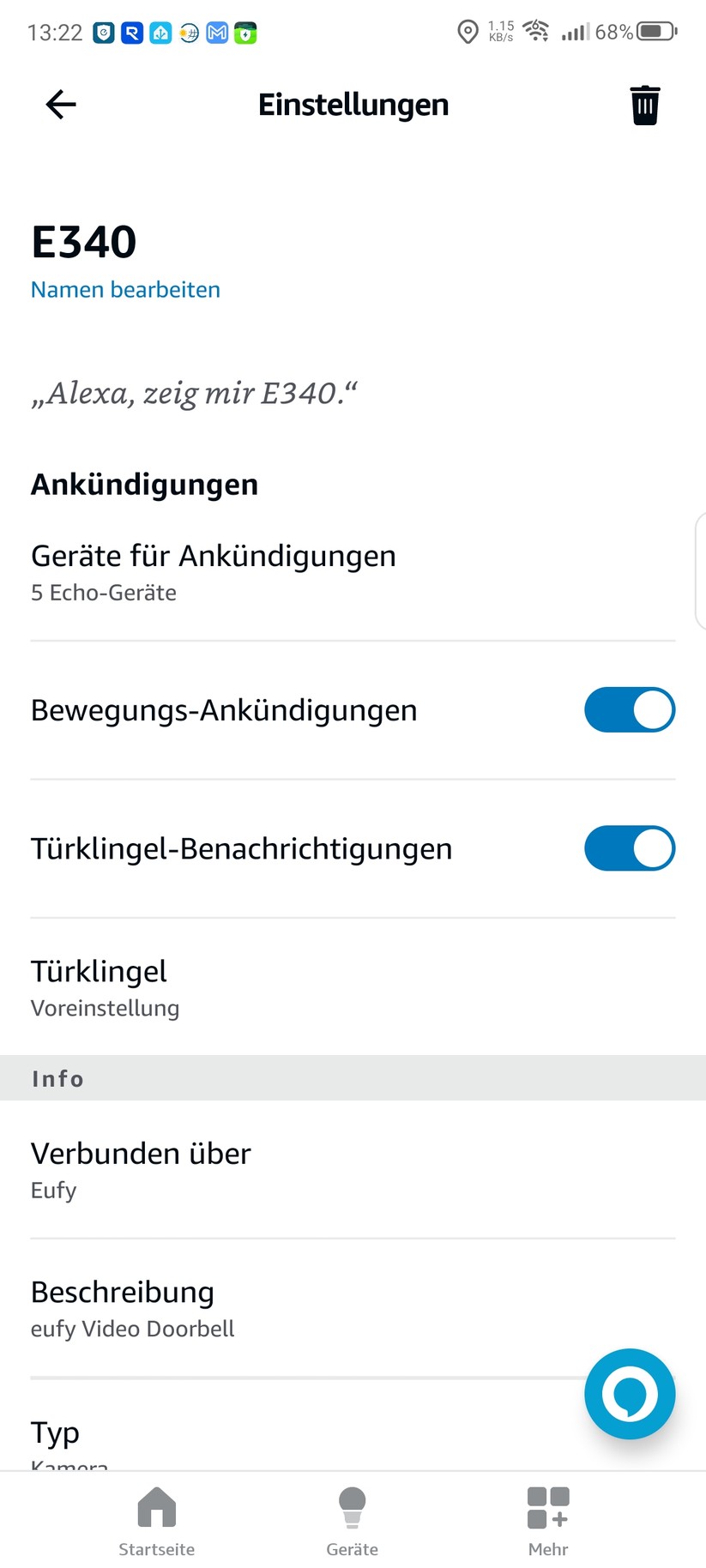 Eufy Video Doorbell E340: Integration in Alexa