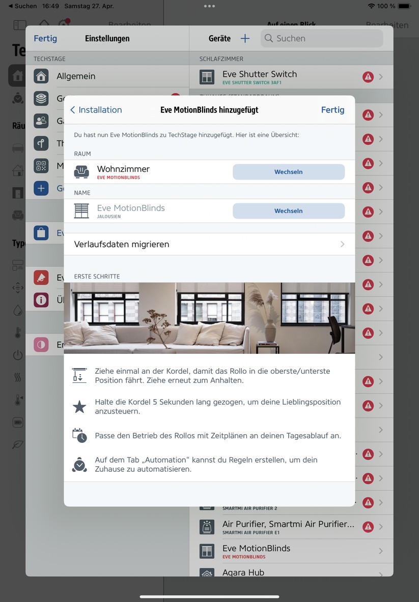 Eve Blinds Collection: Die Einrichtung mit der Eve-App ist schnell erledigt. 