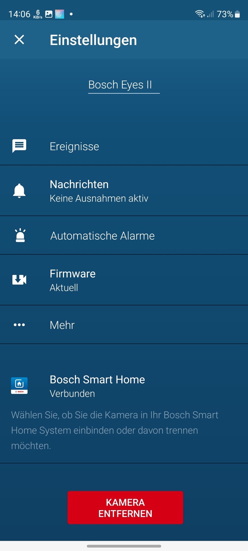 Bosch Eyes Innenkamera II: App, Einrichtung