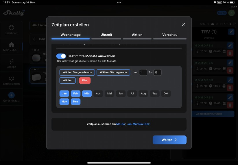 Shelly BLU TRV: Das Erstellen von Heizplänen ist alles andere als intuitiv.