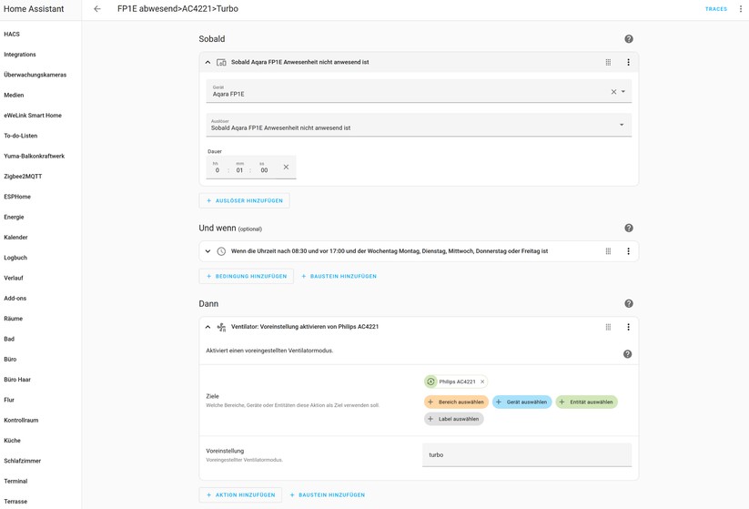 Dank einer Community-Integration lässt sich der Philips-Luftreiniger auch mit Home Assistant steuern und für Automatisierungen nutzen.