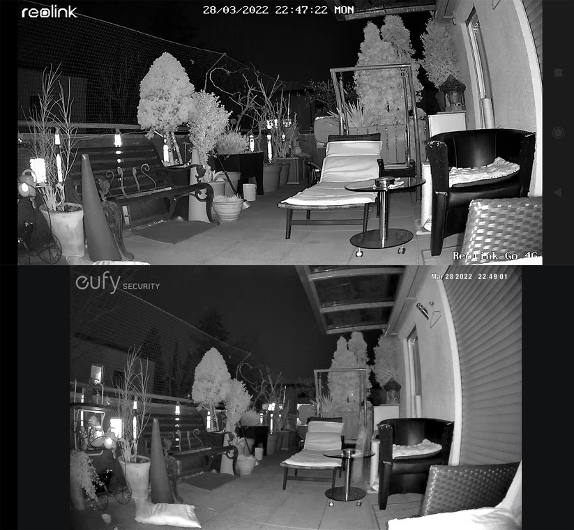 Reolink Go 4G/LTE: Nachtsicht im Vergleich zur Eufycam 2 Pro