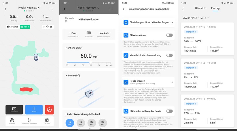 Hookii Neomow X: Mit der App lässt sich der Mähroboter in allen wesentlichen Punkten konfigurieren. Sie erlaubt außerdem die Korrektur einer Karte, was nicht jeder Mähroboter zu bieten hat.