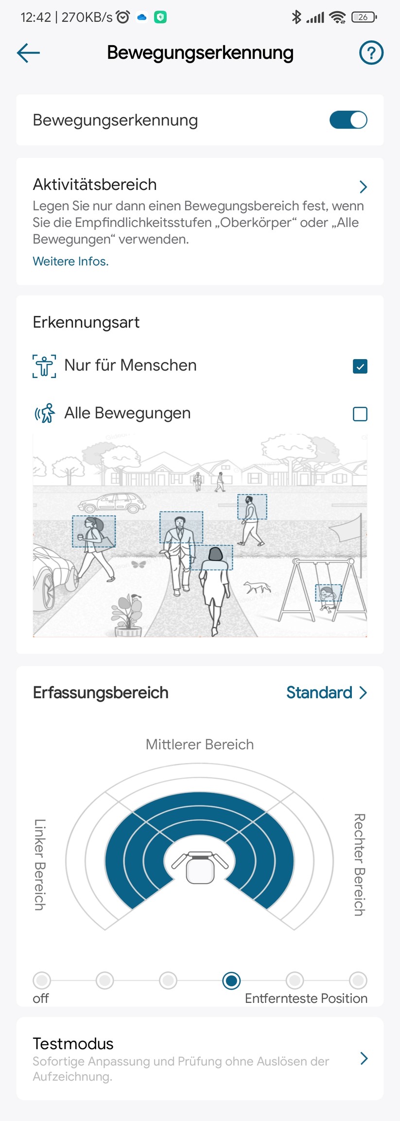 Eufy Floodlight Cam 2 Pro: Die App bietet zahlreiche Einstellungsmöglichkeiten für die Bewegungserkennung.