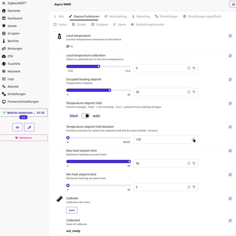 Die Integration des Aqara W600 in Home Assistant via Zigbee2MQTT bietet einen erweiterten Funktionsumfang gegenüber der Aqara-App. Ein deutlicher Mehrwert ist die Möglichkeit, die aktuelle Ventilposition abzurufen.