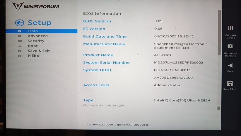 Minisforum M1 Pro: Übersichtliches BIOS