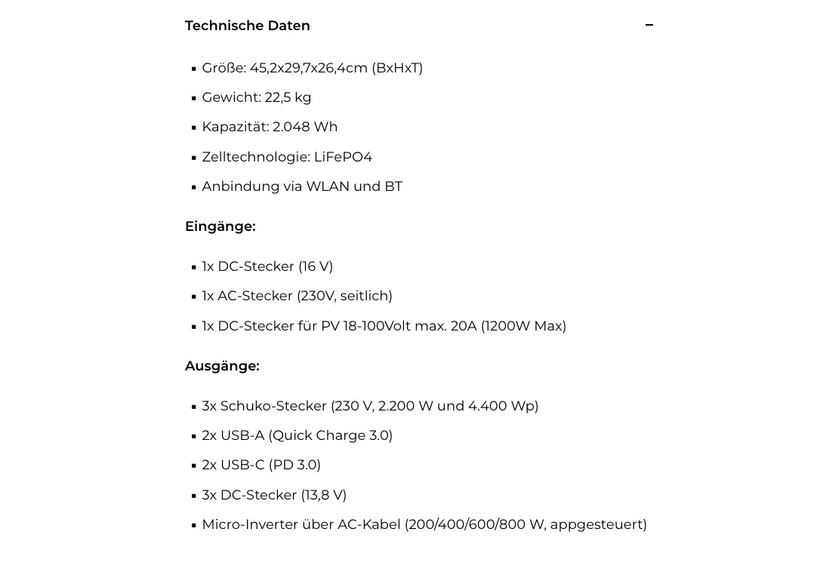 Sunbooster Powerstation Grid: Herstellerbeschreibung, Technische Daten