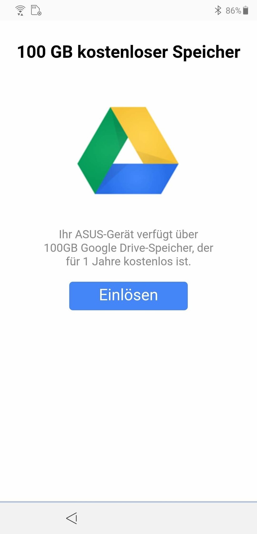 Einlösen von 100 GByte für Google Drive
