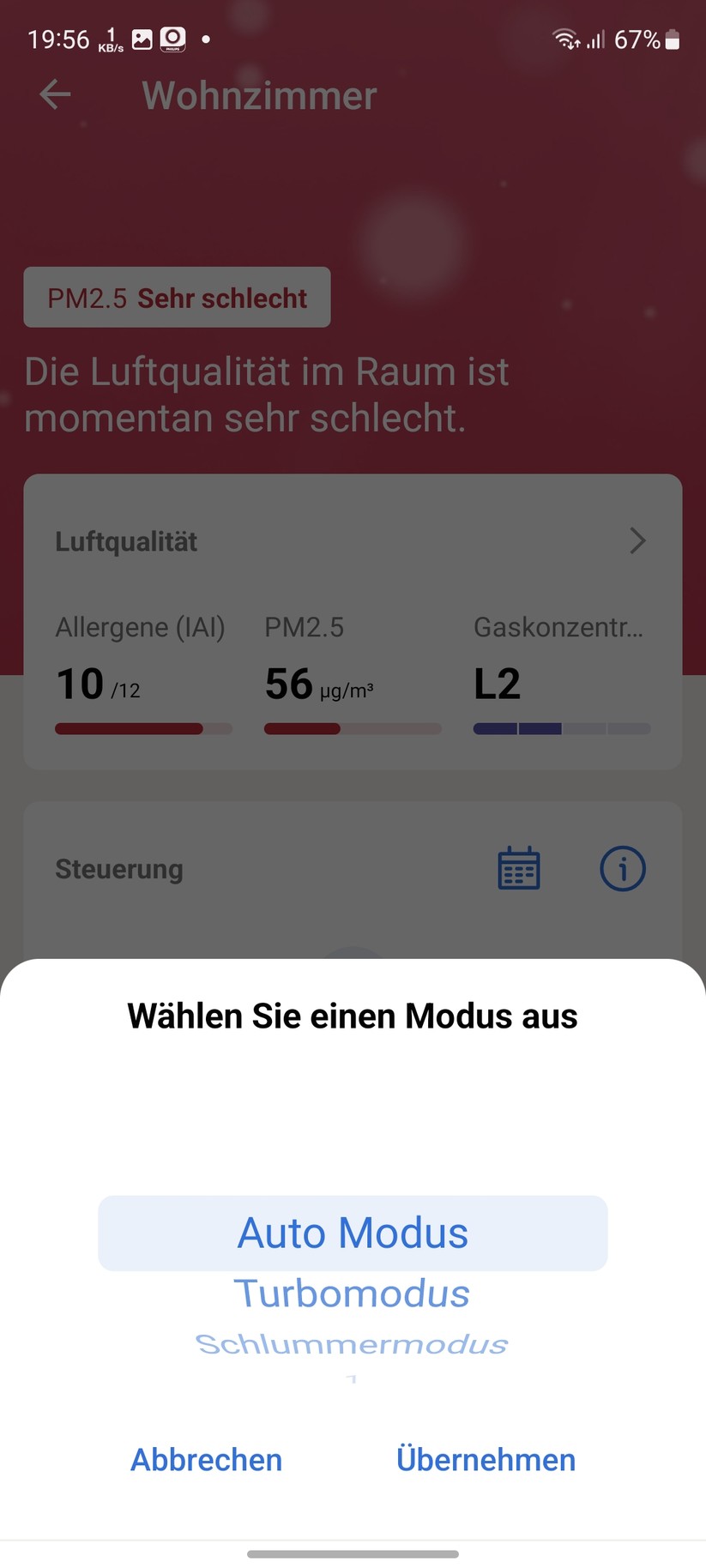 Philips AC3033/10: App, Einrichtung, Einstellungen