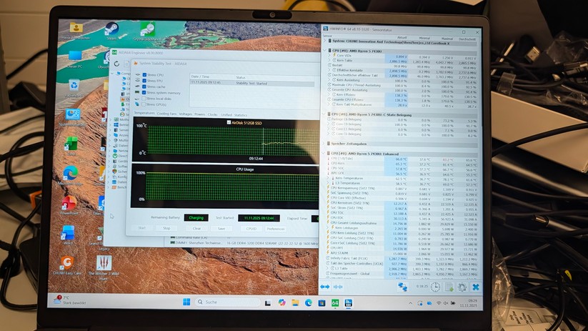 Chuwi Core Book X im Test: Stresstest in Aida64 und Betriebsdaten per HWInfo