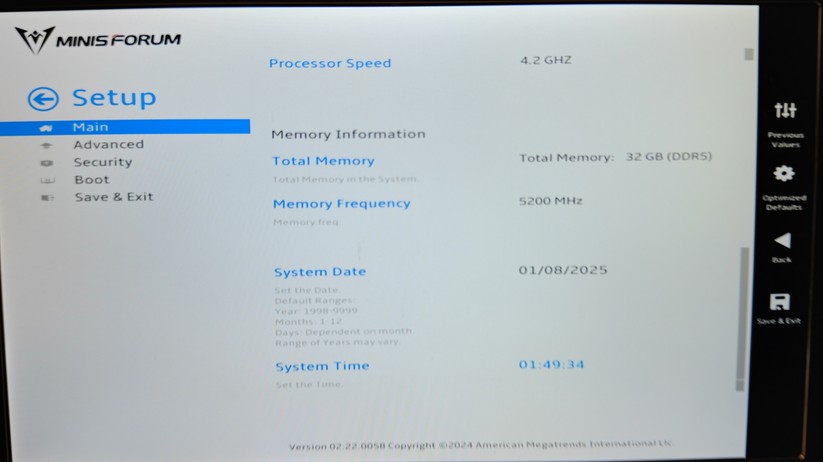 Minisforum MS-A1: Bios