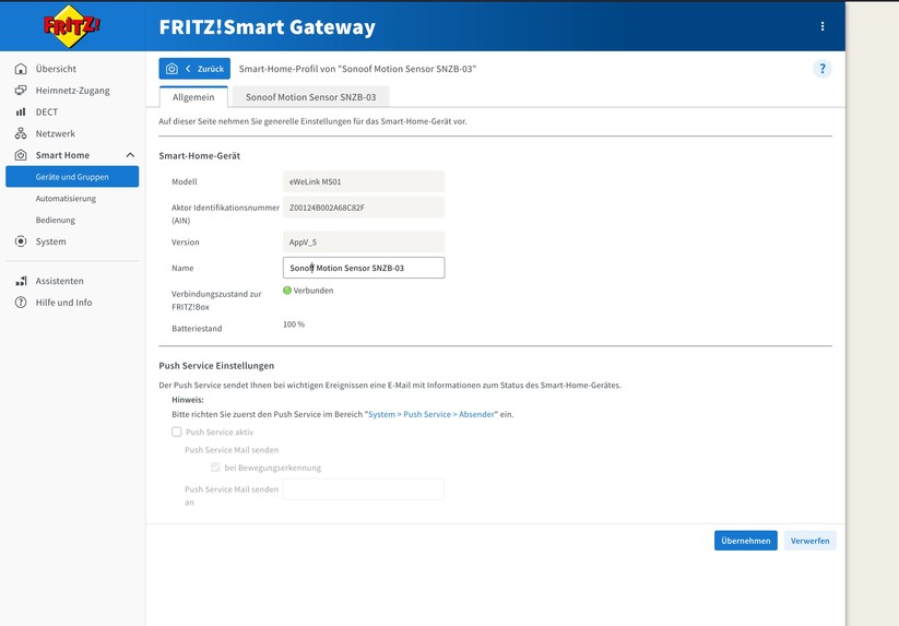 Fritz Smart Gateway: Browser-Oberfläche