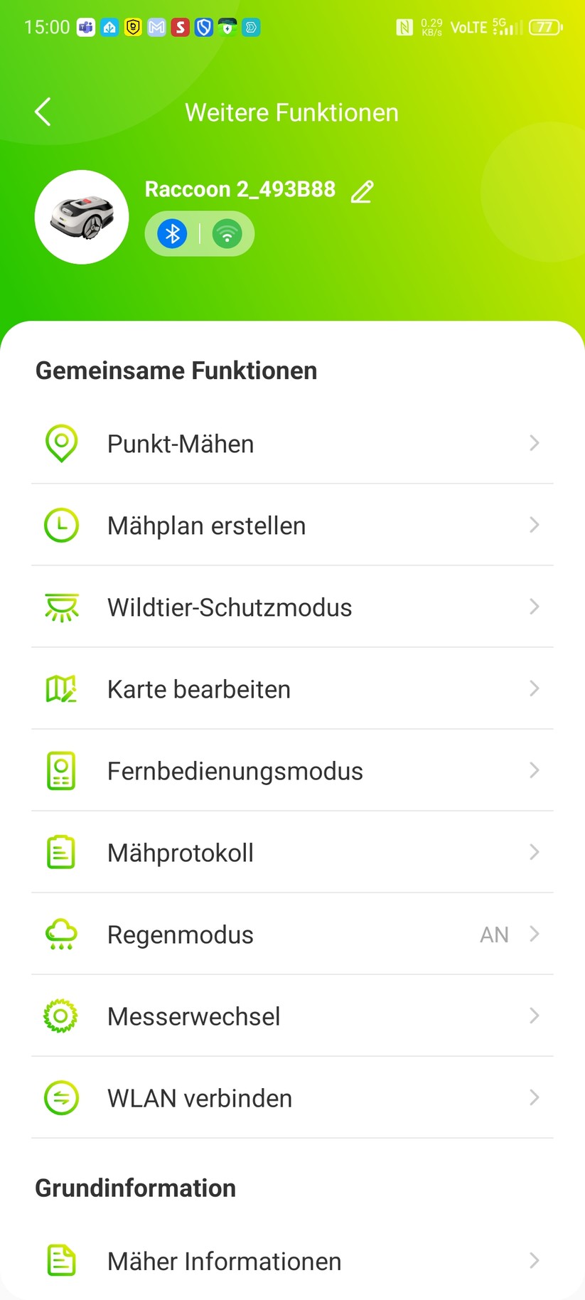 Roboup Raccoon 2 SE: Die Roboup-App liegt auf Deutsch und ist übersichtlich, sodass man den Mähroboter leicht konfigurieren und Zeitpläne erstellen kann.