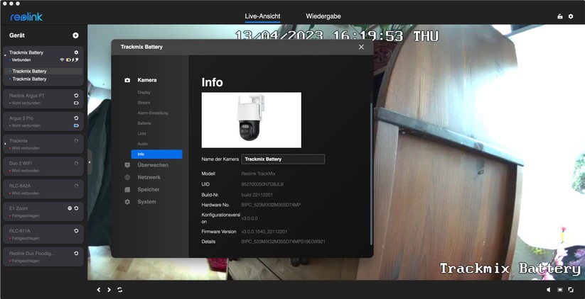 Reolink Trackmix Akku: App-Oberfläche und Beispiel-Bilder
