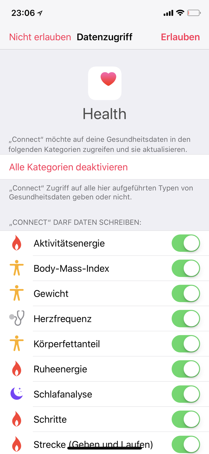 Datenfreigabe für Apple Health