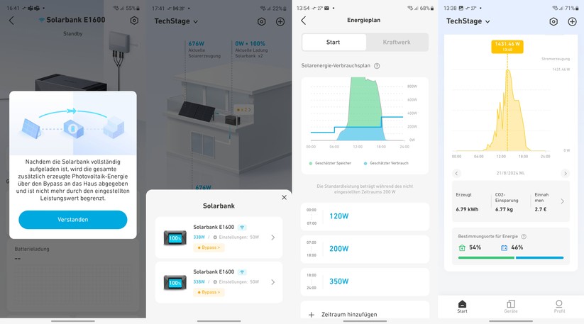 Anker-App: Nachdem die beiden Solarbank-Speicher vollgeladen sind, wird per Bypass die Energie mit bis zu 800 Watt ans Hausnetz abgegeben, egal welche Einstellungen in den Einspeiseleistungsplänen gemacht wurden. 