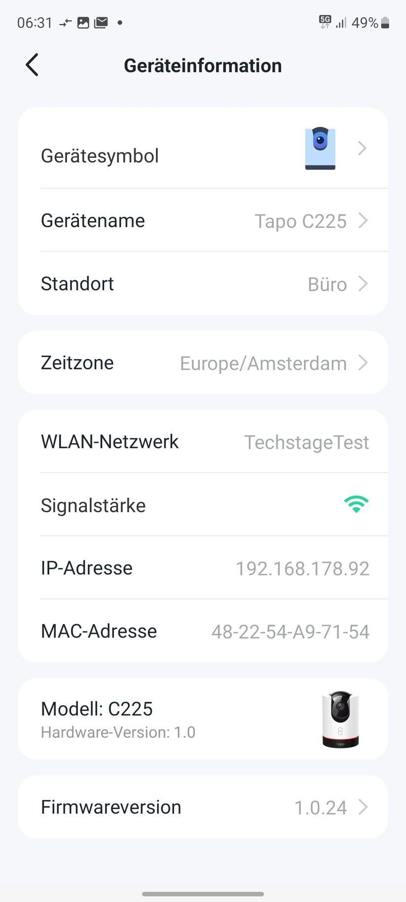 TP-Link Tapo C225: Einstellungen