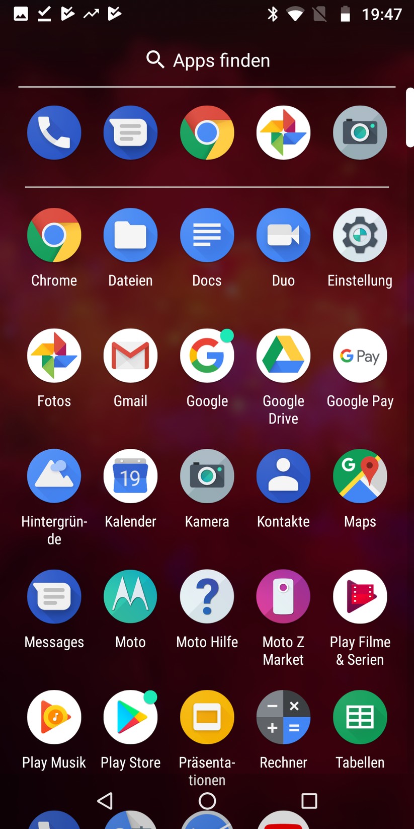 Hauptmenü (App-Drawer)