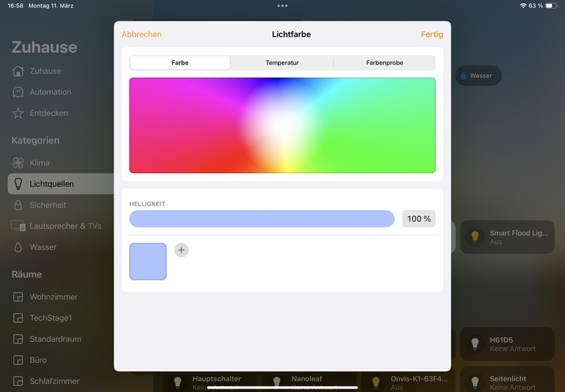 Die Einbindung in Apple Home über Matter gelingt problemlos. Die Konfigurationsmöglichkeiten sind aber begrenzt. Für Animationen und Segmentsteuerung muss man daher die Govee-App verwenden.