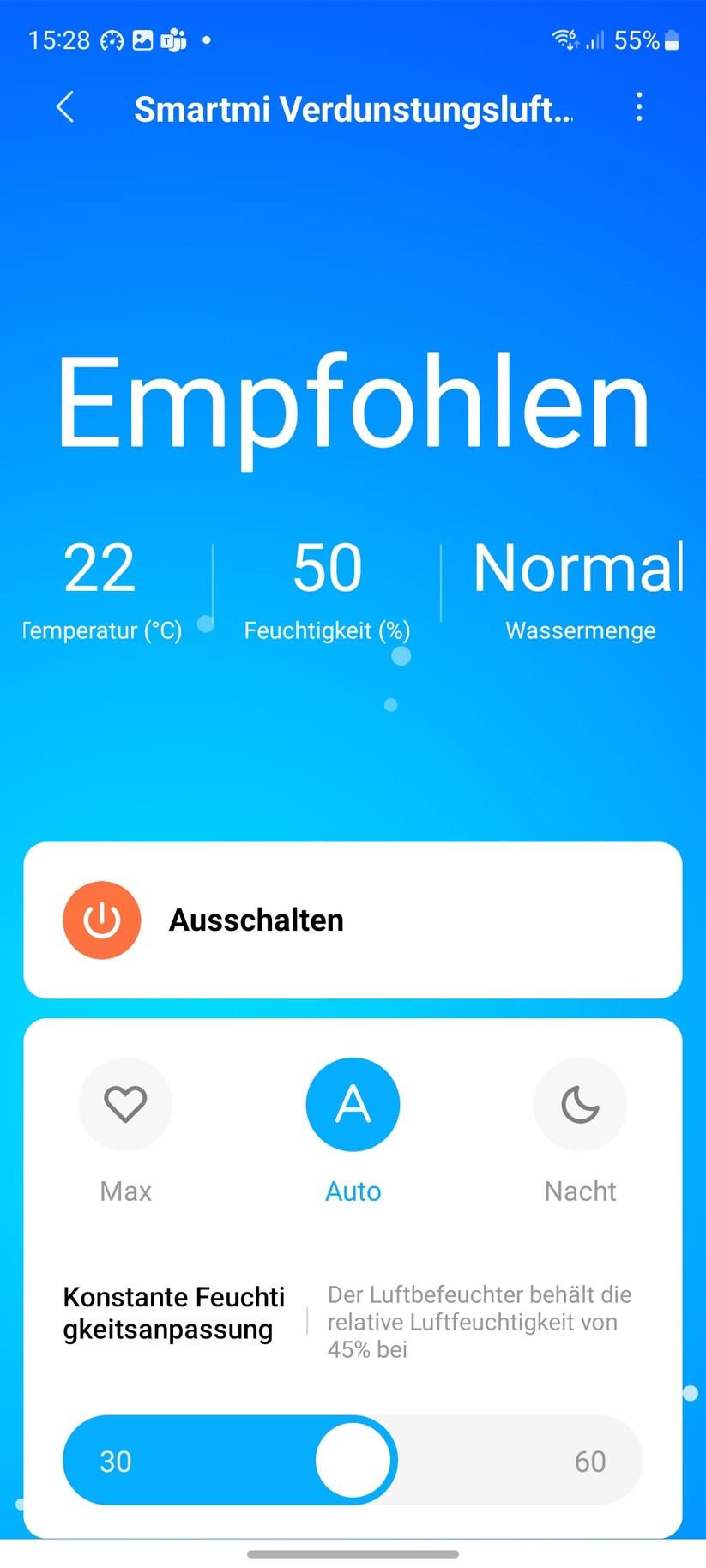 Der Smartmi Verdunstungsluftbefeuchter 3 wird mit der App Xiaomi Home gesteuert.