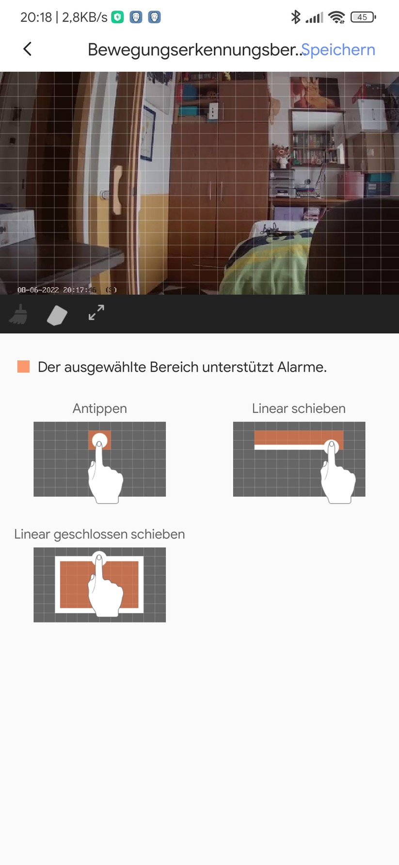Ezviz BC2: Die Bewegungserkennung kann auf bestimmte Bereiche eingeschränkt werden.