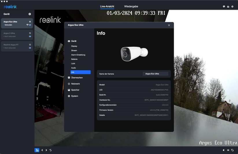 Reolink Argus Eco Ultra: Einstellungen mit Desktop-App