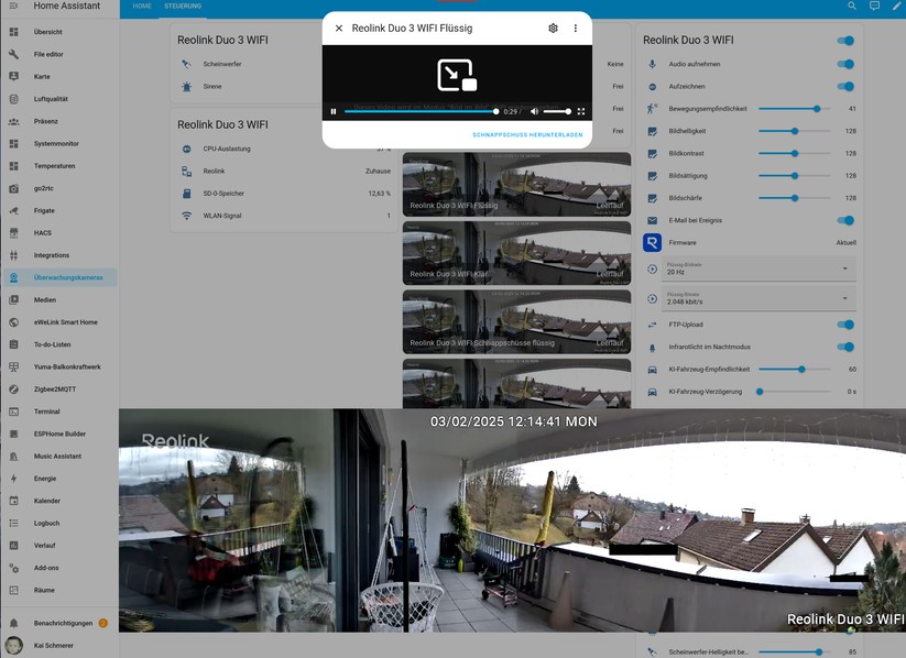 Reolink Duo 3 WiFi: Integration in Home Assistant