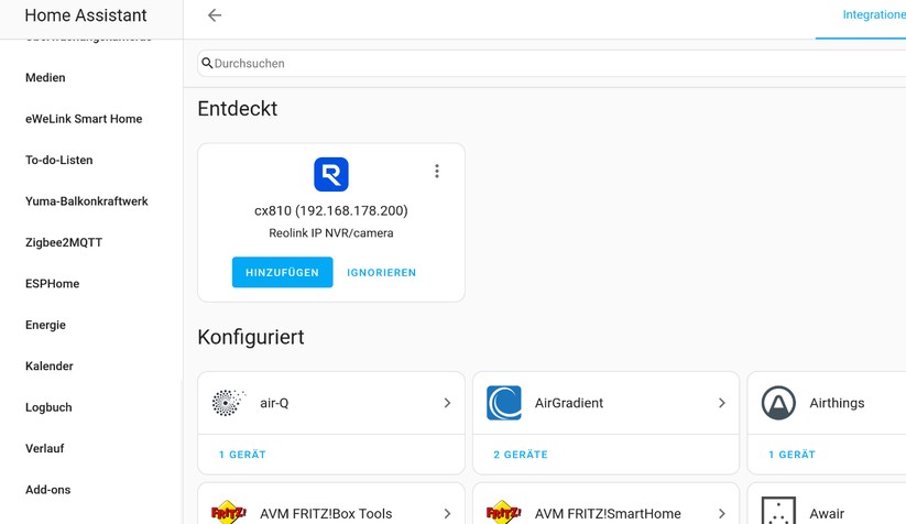 Reolink CX810: Die Integration in Home Assistant ist vorbildlich. Sämtliche Funktionen der Kamera stehen zur Verfügung.