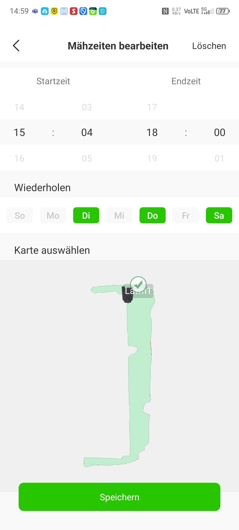 Roboup Raccoon 2 SE: Die Roboup-App liegt auf Deutsch und ist übersichtlich, sodass man den Mähroboter leicht konfigurieren und Zeitpläne erstellen kann.