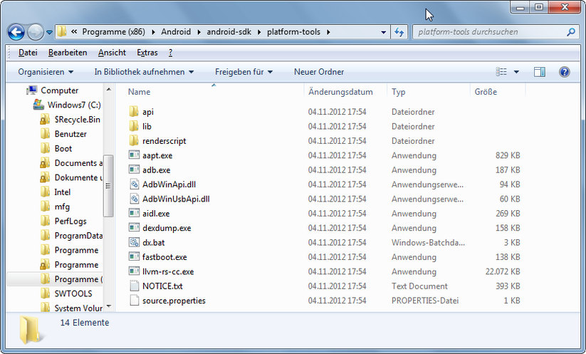 9. ADB-Verzeichnis öffnen und weitere Dateien herunterladen