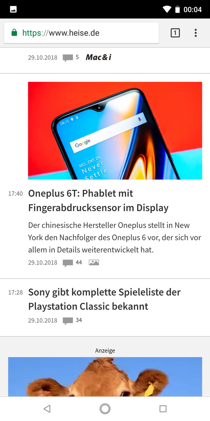 Google Chrome auf dem BQ Aquaris X2