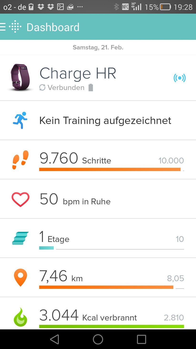 So sieht der Übersichtsbildschirm der FitBit-App aus.