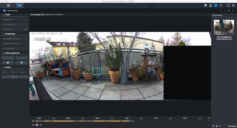 Synology Surveillance Station: Mit "Clevere Suche" bietet die Surveillance-Station leistungsfähige Analysemethoden. So kann die Software nach vermissten Objekten suchen. 