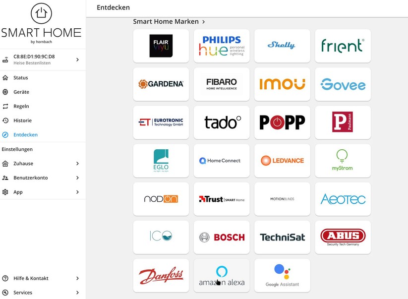 Über smarthomebyhornbach.com können Anwender ihr Smart Home bequem vom Desktop aus verwalten. Die Web-Oberfläche bietet die gleichen Funktionen wie die App.
