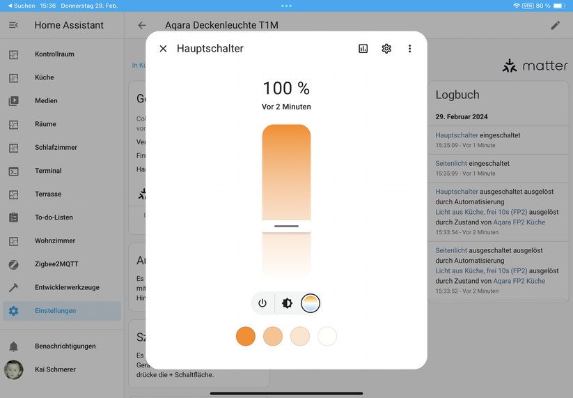 Dank Matter-Kompatibilität lässt sich die Aqara-Deckenleuchte unter anderem auch über Apple Home, Homey Pro und Home Assistant steuern. 