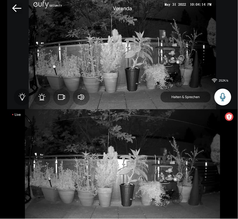 Mit der Eufy Solocam 2 sind Nachtaufnahmen etwas heller als mit der Arlo Go 2.