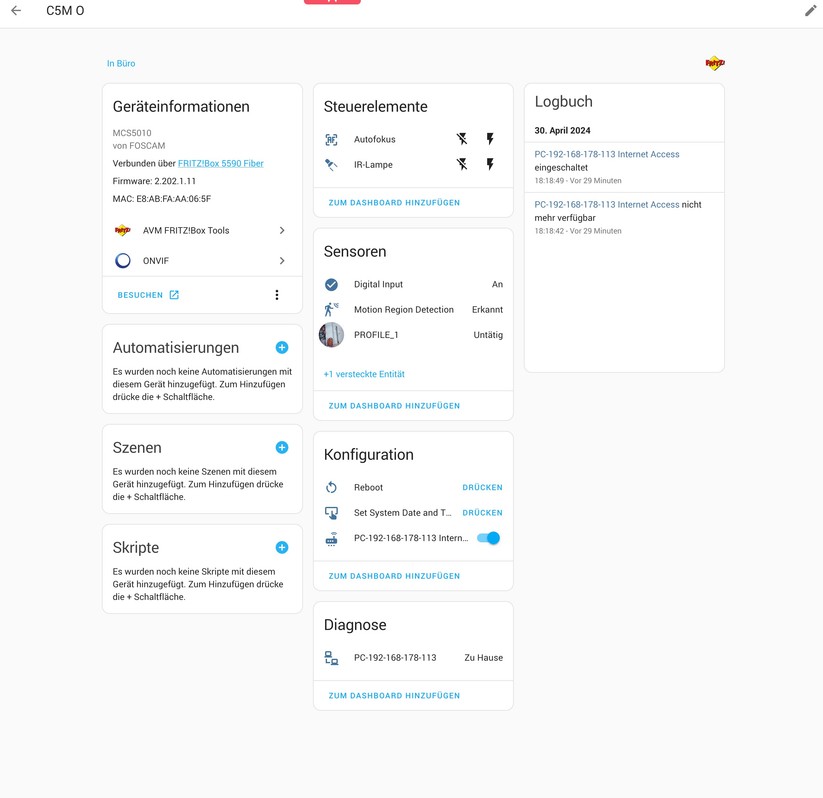 Foscam C5M 3K: Für die Steuerung der Überwachungskamera gibt es auch eine Desktop-Anwendung. Außerdem können Anwender dank Onvif-Support die C5M 3K auch mit Synology Surveillance Station betreiben und in Smart-Home-Zentralen wie Home Assistant einbinden.