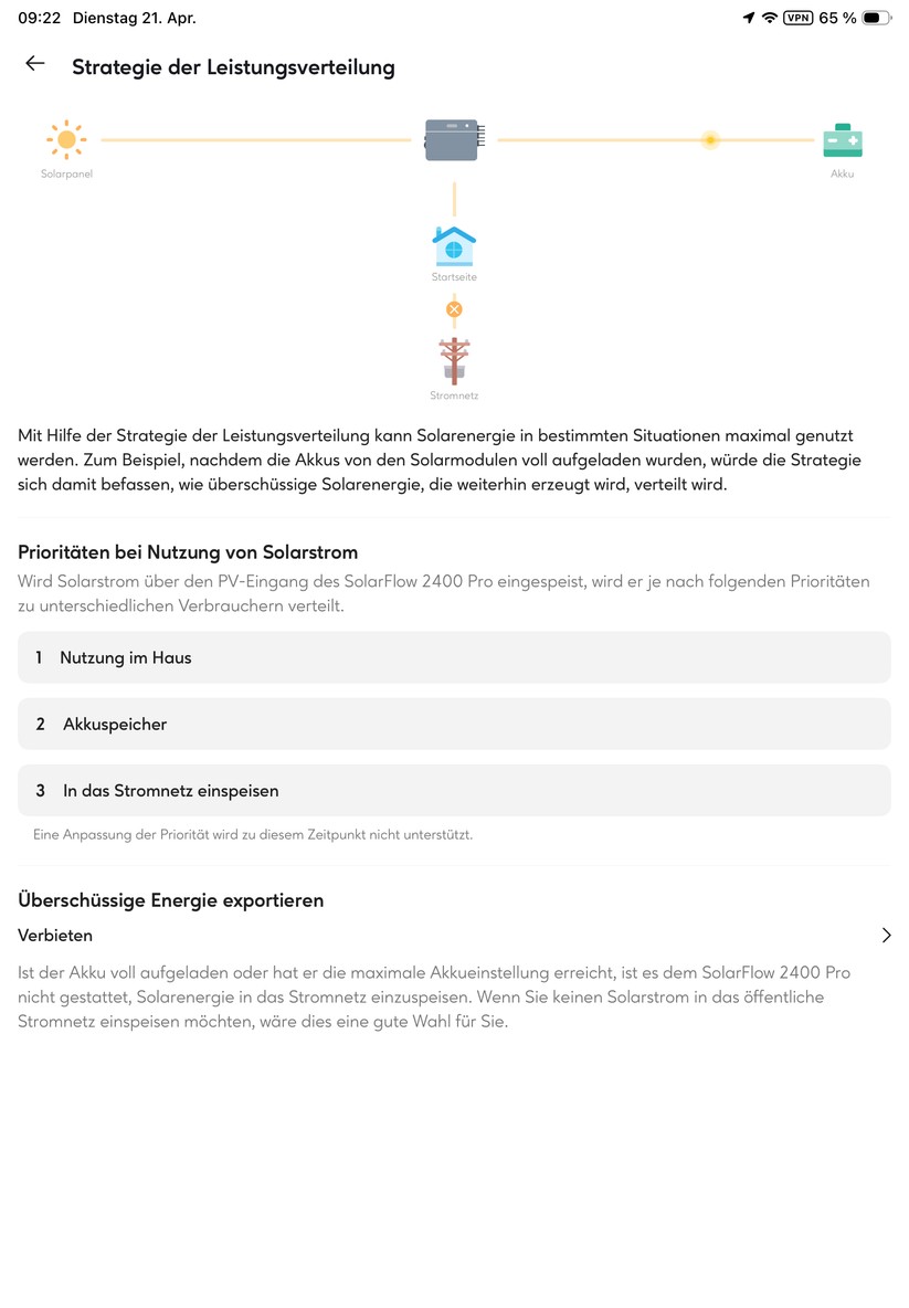 Zendure-App: Weitere Einstellungen