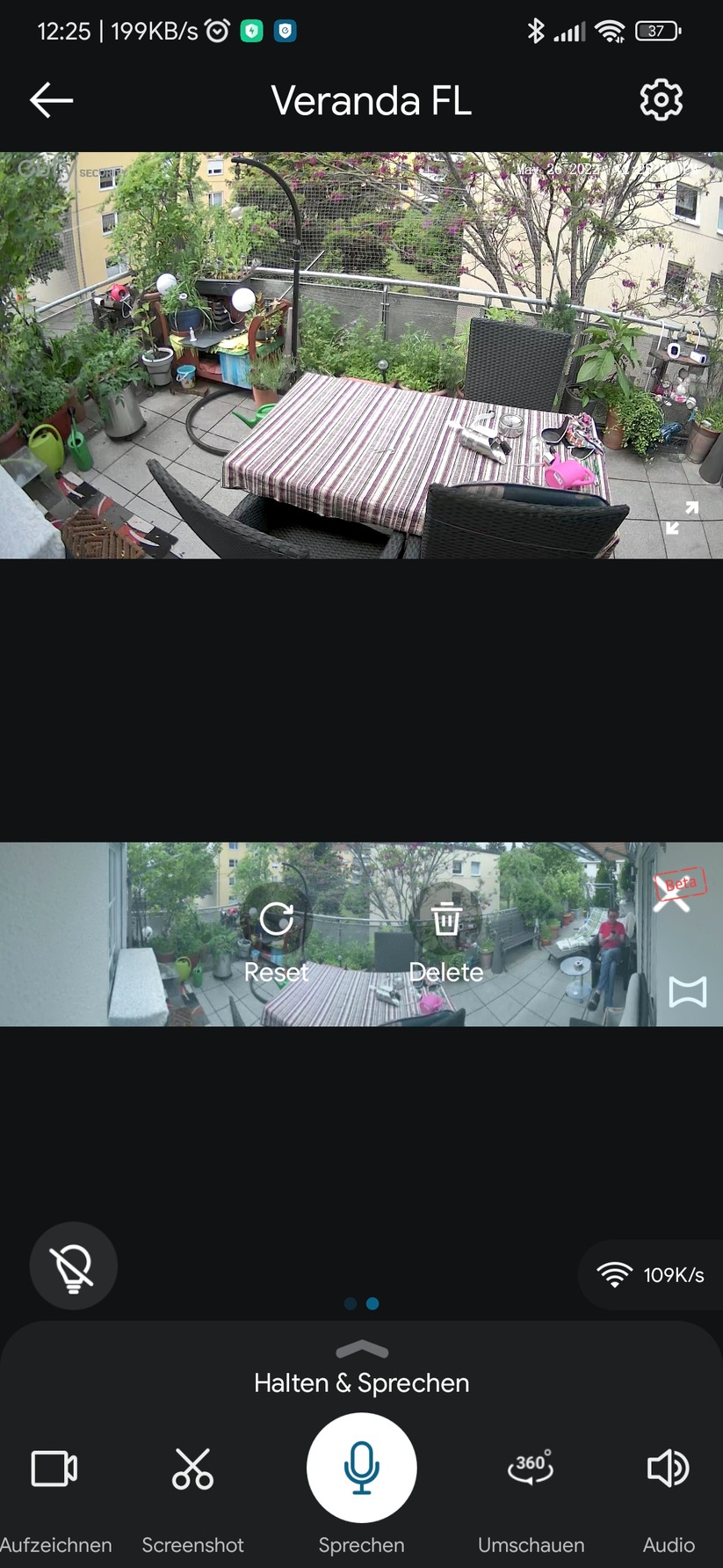 Eufy Floodlight Cam 2 Pro: Auf Wunsch erstellt die App ein Panoramabild des überwachten Bereichs.