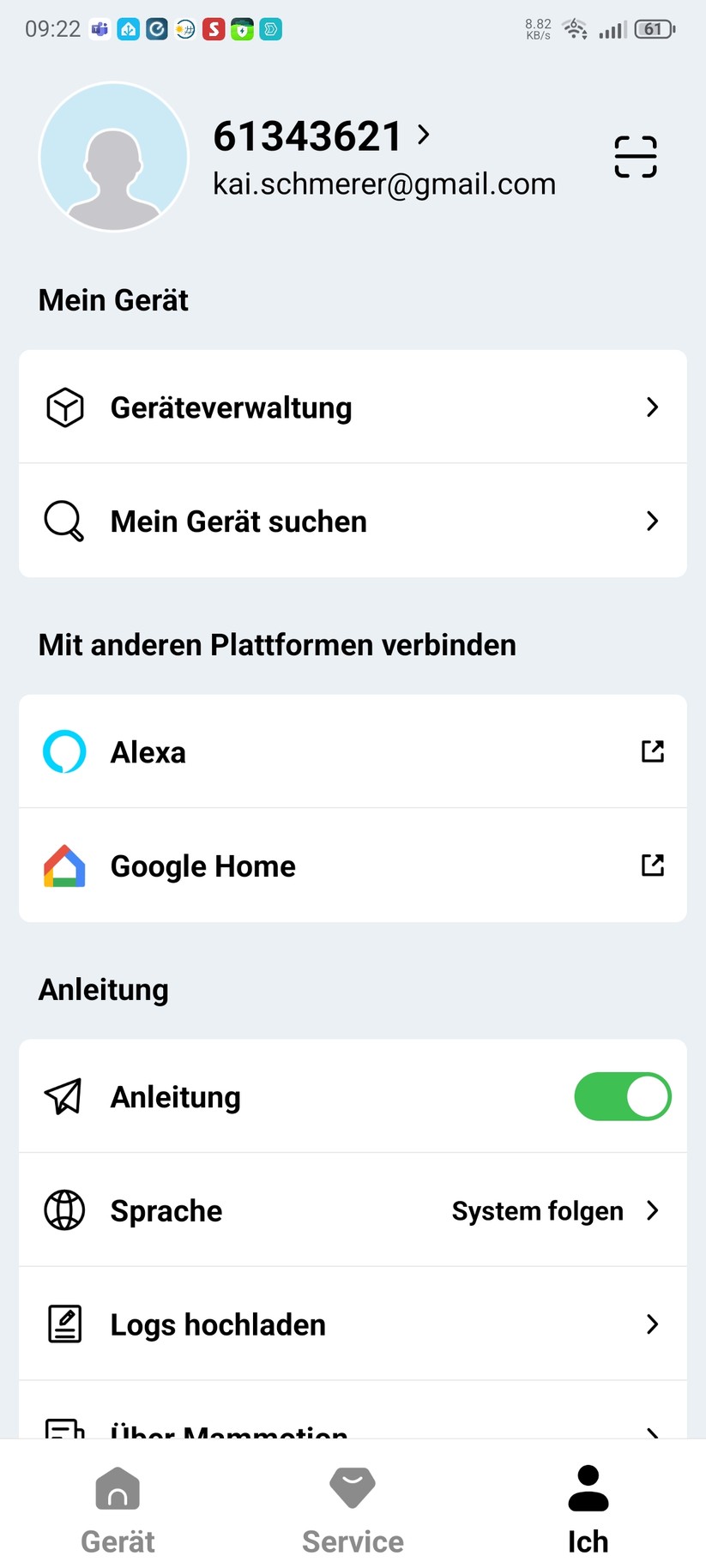  Über das Menü "Ich" und der Option "Mein Gerät suchen" findet man den Standort des Mähroboters. Zudem lassen sich bei Mammotion registrierte Mähroboter wie bei anderen Herstellern nicht von Fremden nutzen.