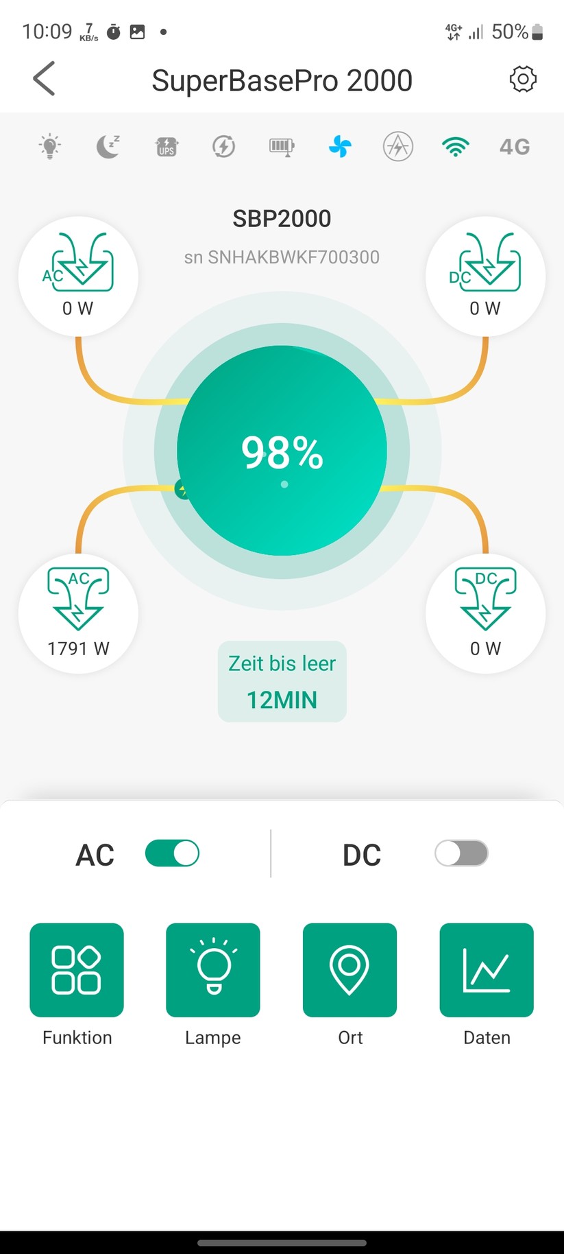 Zendure Superbase Pro: Die App zeigt wie das Display am Gerät relevante Betriebsparameter. 