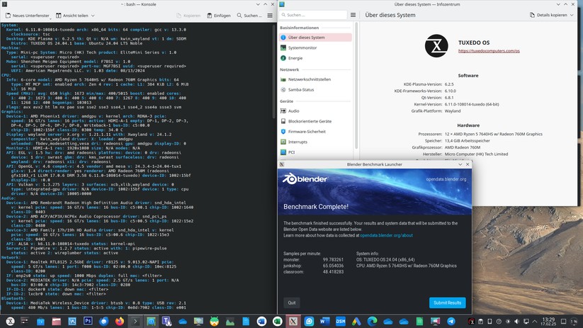 Mit Linux in Form von Tuxedos OS auf Basis von Ubuntu 24.04 funktioniert der Minisforum UM760 Slim einwandfrei. Eine manuelle Treiberinstallation ist anders als unter Windows nicht nötig.