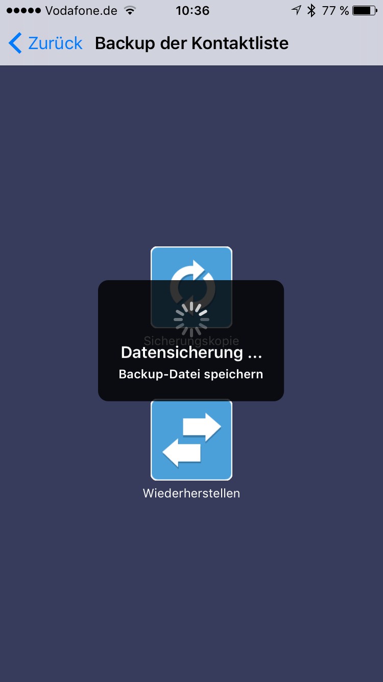 Auch das Speichern der Kontaktliste klappt schnell und unkompliziert.