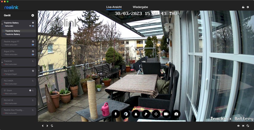 Reolink Trackmix Akku: App-Oberfläche und Beispiel-Bilder