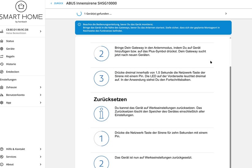 Über smarthomebyhornbach.com können Anwender ihr Smart Home bequem vom Desktop aus verwalten. Die Web-Oberfläche bietet die gleichen Funktionen wie die App.