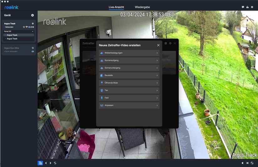 Reolink Argus Track: Konfiguration mit Desktop-App