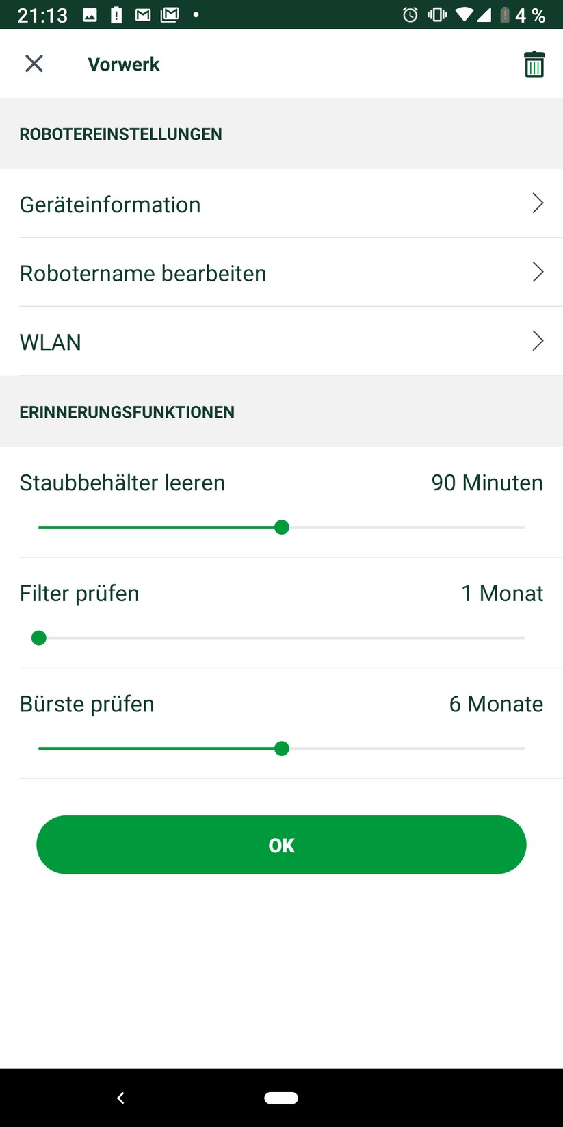 Roboter-spezifische Einstellungen …