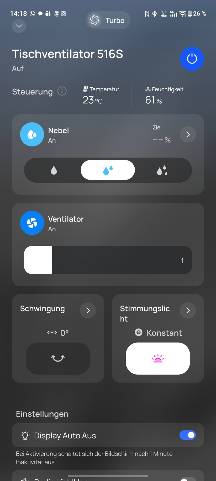 Dreo Turbocool Nebelventilator 516S Screenshot