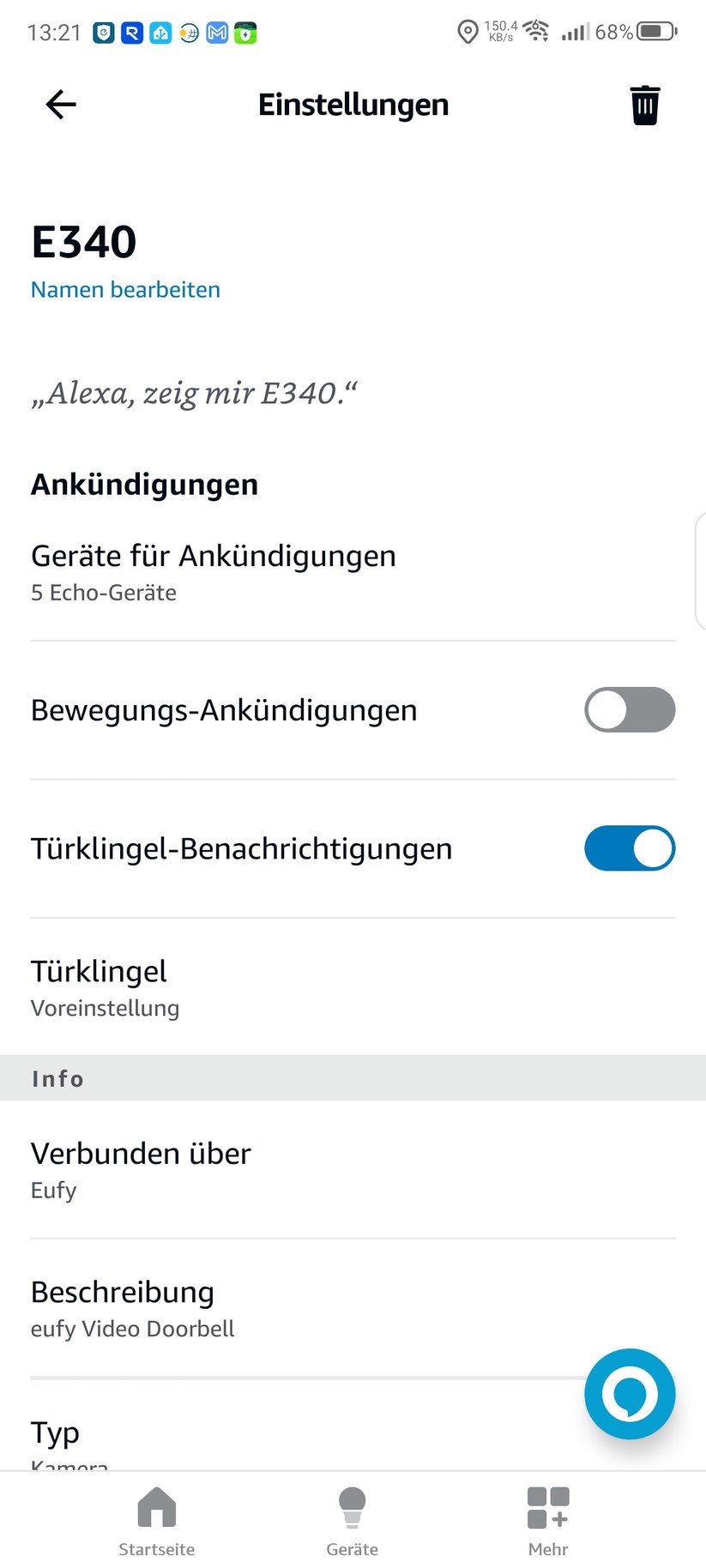 Eufy Video Doorbell E340: Integration in Alexa